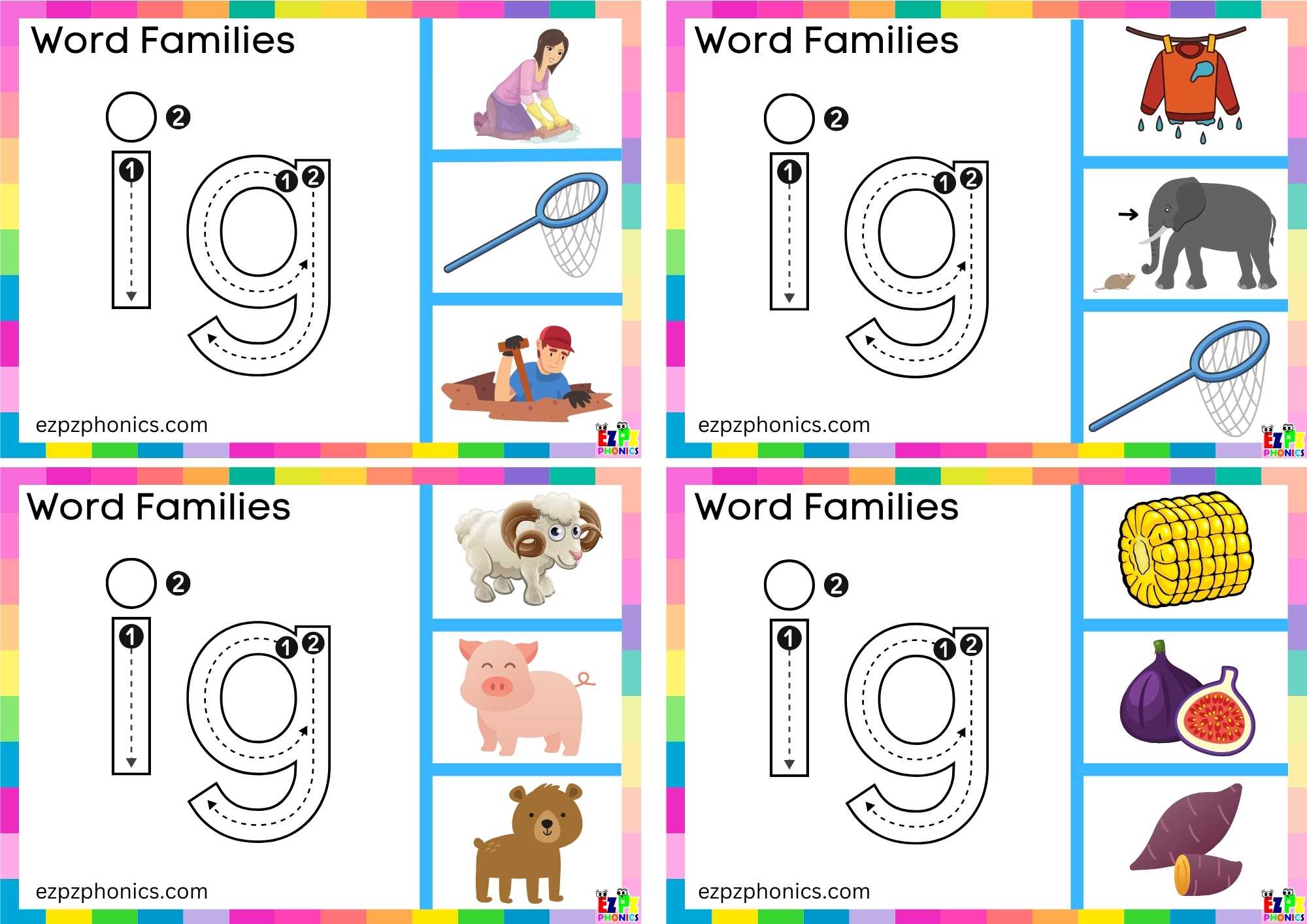 ig Word Family Trace the letters and clip the image Clip cards group 1